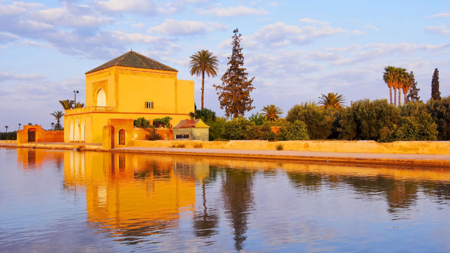 22305155 - saadian garden pavilion of the menara gardens in marrakech, morocco, africa
