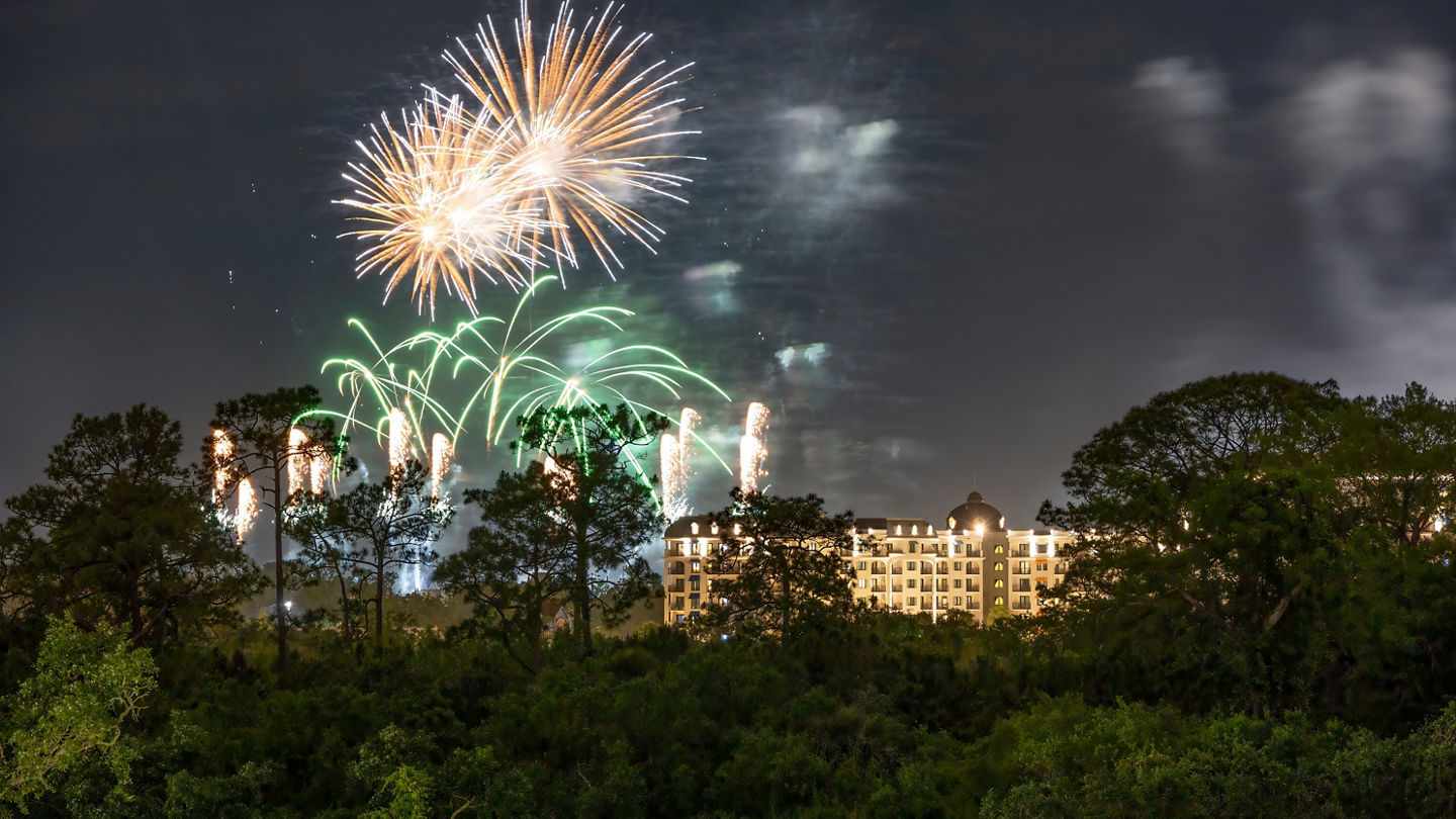 Spectacular fireworks illuminate the night sky at Epcot in Walt Disney World, Orlando, Florida.