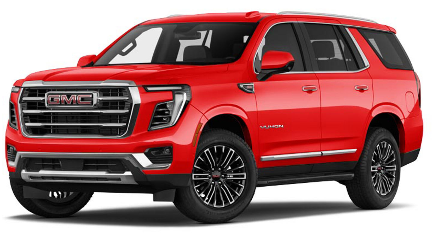 Stock pictures of low aggressive front three quarter view of 2026 GMC Yukon Elevation 2WD 5 Door SUV 