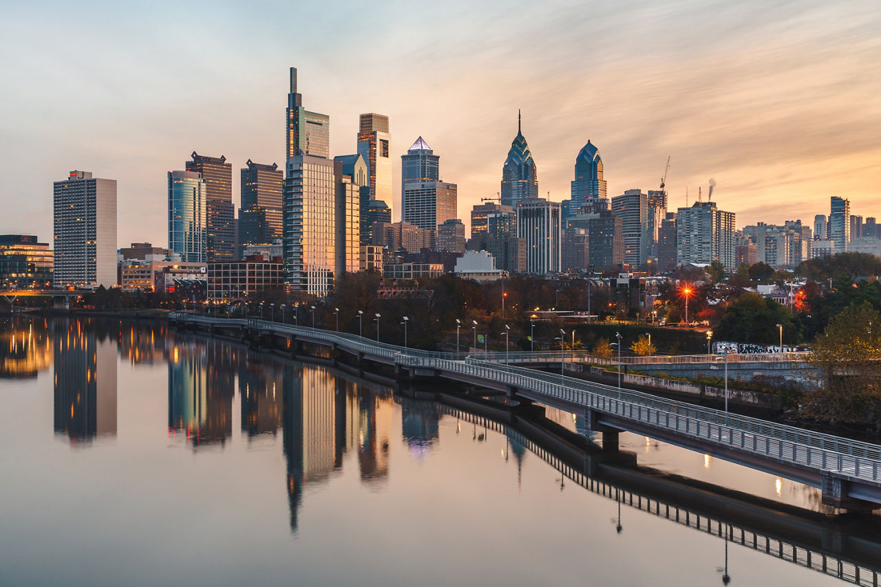 Philadelphia skyline at sunrise