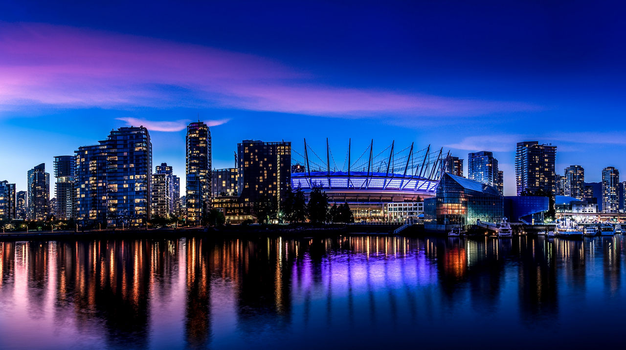 Game day at Vancouver's stadium (BC Place). Vancouver's Casino is on the right