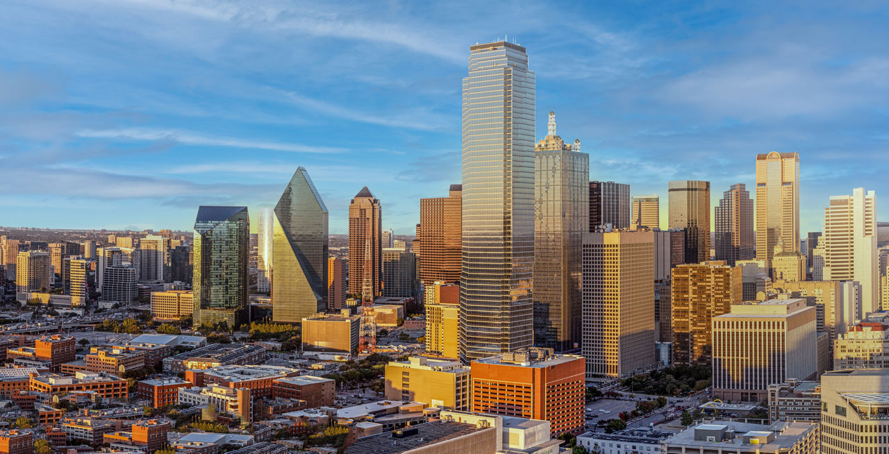 scenic skyline in late afternoon in Dallas, Texas, USA