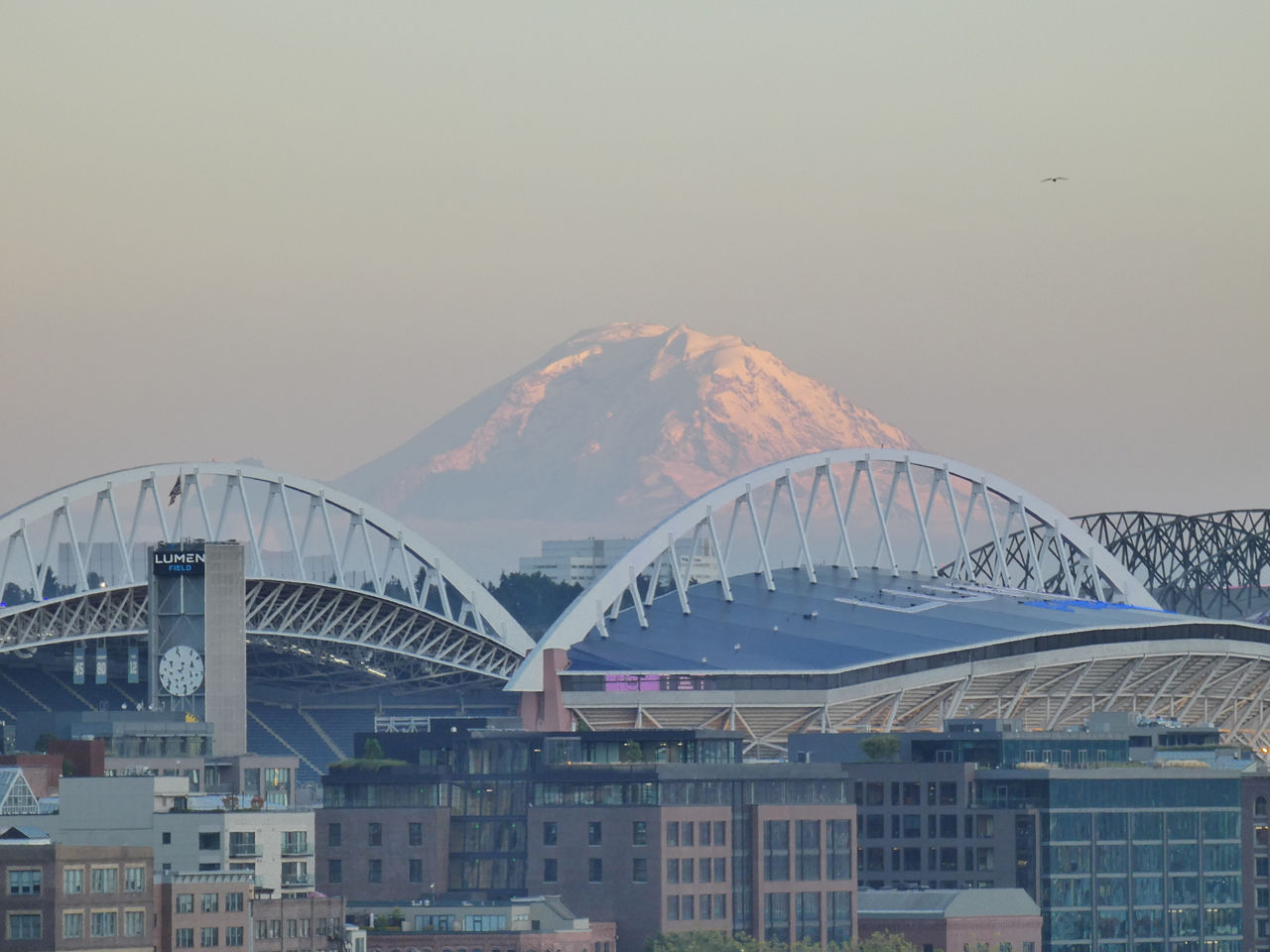 Mount Rainier at sunset in Seattle, Washington.